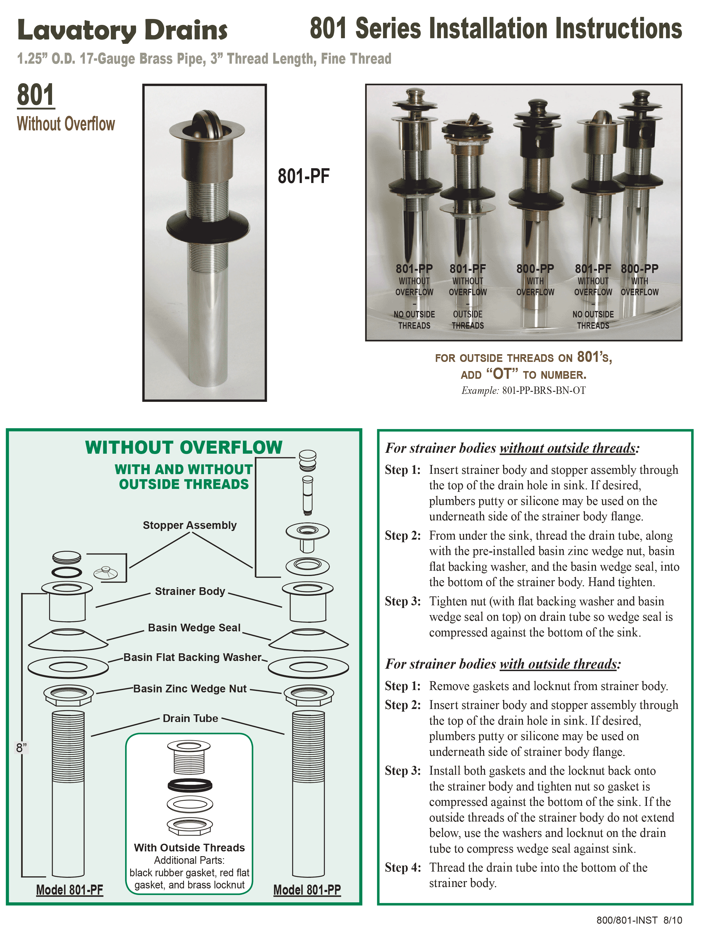 Watco 801 Series Installation Instructions Lavatory Drains